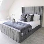 New Jassat 5FT Kingsize 4FT6 DOUBLE Velvet Fabric Upholstered Chesterfield Wing Headboard Sleigh Bed (Grey, 5FT King)