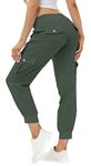 MoFiz Women's Cargo Hiking Pants with Pockets Lightweight Quick Dry Athletic Outdoor Workout Joggers Sweatpants Elastic Waist Army Green L