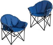 Giantex Set of 2 Portable Camping Chair, Moon Saucer Chair, Outdoor Folding Chair with Soft Padded Seat, Lawn Chair with Cup Holder and Carry Bag (Navy)