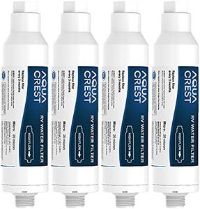 AQUA CREST RV Inline Hose Water Filter, Garden and Camper Water Filter, NSF Certified, Greatly Reduces Chlorine, Bad Taste, Odor, 4 Pack New Label Design