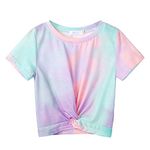 Arshiner Girls Casual Tie Dye Short-Sleeve T-Shirt Cute Print Summer Blouse for Girls Twist Front Tunic Tee Tops