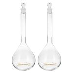 PATIKIL 1000ml Volumetric Flask, 2Pcs 3.3 Borosilicate Glass Graduated Volumetric Measuring Flask with Glass Stopper Tolerance 0.7ml for Lab Experiment, Clear