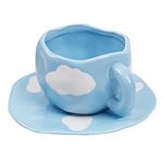 Koythin Ceramic Coffee Mug with Saucer Set, Cute Cloud Coffee Mug and Cup for Office and Home, Blue Sky and White Clouds Cups, 10oz/300ml for Latte Tea Milk