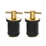 Nayciiy 2 Pcs Boat Plug Snap Plugs T Handle Boat Drain Plug Rubber Plugs with Brass/Stainless Steel Handle Marine Twist Plug Boat Accessories (Brass, 1 inch)