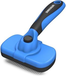 Swihauk Self Cleaning Slicker Brush - Skin Friendly Deshedding Grooming Tool for Dogs & Cats, Suitable for Shedding & Haired Pets, with Pet Supplies Accessories, Blue