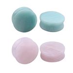 NewZenro 2Pairs Rose Quartz Aventurine Natural Organic Stone Ear Plugs Gauges Tunnel Expanders Stretcher Double Flared Amazonite Flesh Piercings Body Jewelry Set, Stone, agate