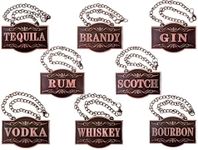 Decanter Tags - Liquor Tags (Set of 8, Copper Colour) Liquor Decanter Label:Gin, Vodka, Bourbon, Whiskey, Brandy, Rum, Scotch, Tequila - Tags for Liquor Bottle, Adjustable Chain, 2.36 x 1.57 inches