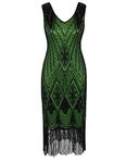 PrettyGuide Women 1920s Gatsby Cocktail Sequin Art Deco Flapper Dress, Black Green, Medium