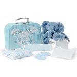 Baby Box Shop - 7 Newborn Baby Boy Gifts Ideal for Christening, Birthdays & Baby Shower Gifts - Includes Baby Essentials for Newborn Boy with Baby Comforter in Cute Keepsake Case, Baby Boy Hamper