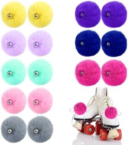 TOPZEA 16 Pack Roller Skate Pom Poms with Bells for Women Girls Princess, Fluffy Tie-on Ice Skate Pompom Puff Balls, Fuzzy Pom Poms Quad Roller Skate Accessories, 8 CM, Assorted Colors