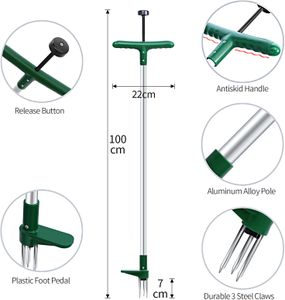 Ohuhu Stand Up Weed Puller – 3-Claw Long Handle Garden Weeder, 1m