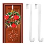 2 Pack Front Door Wreath Hanger Hook,15" Metal Over The Door Hook for Christmas and Party Decoration, Hanging Clothing,Wreaths ect(White)