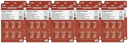 Amazon Basics 60-Pack Hearing Aid Size 312 Zinc-Air Batteries, 1.45 Volt, Brown Tab, 4-Year Shelf Life, Child-Safe Package (Use Scissors to Open)