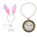 Zac's Alter Ego Fancy Dress Bunny Set with Large Gold Pocket Watch Necklace - World Book Day/Halloween