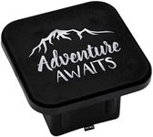 Swono Adventure Awaits Hitch Covers 2 Inch Inspiration Quote Adventure Mountains Rubber Receiver Tube Hitch Plug for Men, Square Hitch Box Cover Towing Hitch Plug Covers for Women