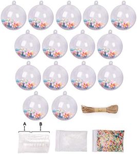 Fillable Christmas Ornaments, 15Pcs 3.1 in Clear Plastic Ornament Ball With Foam Balls and Rope for Crafts, DIY Baubles for Christmas Wedding Party Holiday Decoration
