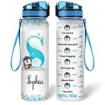 Hyturtle Personalized Penguin Lovers 32 Oz 1Liter Motivational Water Bottle, Penguins Customized Name Water Bottle With Time Marker, Animal Lovers Gifts For Women Girl On Birthday, Mother Day's