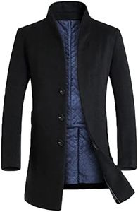 Lavnis Men's Trench Coat Long Wool Blend Overcoat Slim Fit Down Topcoat Thicken Style Black M