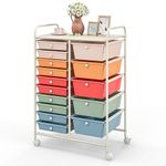 GiantexUK 15 Drawers Rolling Trolley, Utility Storage Organizer Cart with Wheels, Home Office Hairdressing Salon Shelving Organizer Unit (Colorful)