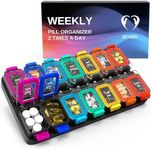 Extra Large Weekly Pill Organizer 2 Times A Day - Airtight Pill Box 7 Day - Am Pm Vitamin Case - Medicine Container Two Week Supplement Holder Daily Medication Storage XL Twice Med Sorter Cute