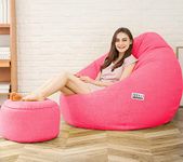 LEXAVI Brand® - Bean Bag with Footrest Filled with Beans, 4XL Large Jumbo Size in Faux Leather - (4XL, Pink)