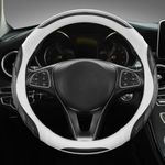 Steering Wheel Cover with Breathable Holes, Massage Pellets, for Cars, SUVs, Trucks, Vans, Universal Size for 38 cm in Diameter, White and Black