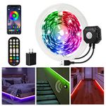 Motion Sensor LED Light Strip,13.12Ft RGB Music Sync Color Changing Under Bed Lights with Constant Lighting and 2 Sensing Modes,App and RF Remote USB Smart Night Light for Bed Closet Stairs Corridor