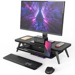 Fenge Dual Monitor Stand, Monitor Stands Riser for 2 monitors, 42.5 Inch Wood Desk Shelf with Storage Organizer and Cable Management for Office Desk Accessories (Black, 23.6Inch)