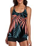 Urchics Womens Tankini Swimsuit Tank Top Two Piece Bathing Suits with Boyshorts, Print Leaf, X-Large