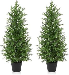 Kazeila 90cm Artificial Plants Outdoor Artificial Cypress Tree,UV Resistant Rated Fake Conifers Trees for Home Garden Front Porch Decor(2Pack)