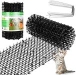 Chunful 2 Pcs Cat Deterrent Mat with Spikes 19.7 ft Cat Deterrent Mats Cat Repellent Mats Digging Deterrent for Dog Squirrels Cats Network Outdoor Indoor Training Mat with 10 Staples for Fence(Black)