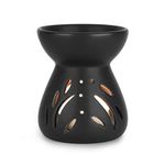 ComSaf Essential Oil Burners Ceramic Black Set of 1, Scented Wax Melt Warmer with Tealight Candle Holder Decorative Aromatherapy Burner for Home Office Birthday Wedding Gift