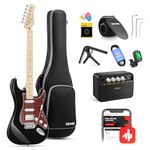 Donner Electric Guitar, DST-152B 39" Electric Guitar Kit HSS Pickup Coil Split, Solid Body Electric Guitar with Amp, Bag, Accessories, Black