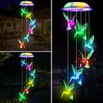 Fohil Solar Hummingbird Wind Chimes, Color Changing Solar Wind Chimes for Outside, Waterproof Solar Powered Wind Chime Outdoor, Solar Light LED Multi-Color Light Cover Gift for Christmas Garden Decor