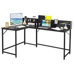 CASART L-shaped Computer Desk, Industrial Writing Desk Corner Table with 2 Bookshelves, File Rack & Adjustable Foot Pads, Home Office PC Laptop Table Computer Workstation (Black)