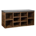 VASAGLE Shoe Bench, Shoe Shelf, Shoe Rack, Storage Cabinet, 10 Compartments, with Cushion, for Entryway, 104 x 30 x 48 cm, Rustic Brown LHS10XB