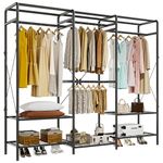 JOISCOPE Heavy Duty Garment Rack, Clothes Rack with 4 Hanging Rods & 5 Storage Shelves, Adjustable Clothing Rack for Hanging Clothes & Clothing Storage, Max 900 lbs Load Capacity, 75.2''×67.7'',Black