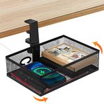 Under Desk Drawer, BicycleStore Mesh 360° Clamp-on Swivel Desk Organizer Metal Storage Hidden Desk Pencil Drawer Large Capacity Hanging Desk Organiser Extender Shelf for Office Home Table Desk Tidy