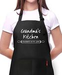 Grandma's Kitchen Seasoned With Love, Adjustable Apron with 2 Pockets for Cooking Baking Gardening,Birthday,Mother's Day,Thanksgiving Day Apron Gifts for Grandma Mom