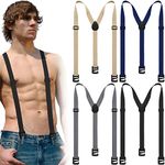 Janmercy 4 Pcs Hidden Suspenders for Men Hiking Suspenders Airport Friendly Adjustable Under Clothing Suspenders, Black, Beige, Gray, Navy Blue, L