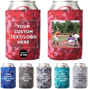 DISCOUNT PROMOS Custom Collapsible Beer Can Coolers 3mm Set of 10,50 or 100, Personalized Bulk Pack - Great for Beer, Soda, Other Beverages - Digital Red
