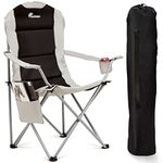 SUNMER Padded Camping Chair - Deluxe Folding Chair with Cup Holder and Side Pocket, Holds up to 120kg - Lightweight 3.3kg - Black & Grey