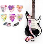 Pink Guitar Strap & 12 Kids Guitar Picks Set - Cool Gift for Girls Kids Guitar Players