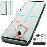 FBSPORT Inflatable Gymnastics Air Tumbling Track Mat Green Length 6.6ft Thickness 4 inches, Air Tumble Track Mat with Electric Air Pump for Home Use Training Cheerleading Yoga Water Gym Park