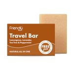 Friendly Soap - Travel Bar, Lemongrass, Lavender, Tea Tree & Peppermint (95g), All-In-One, Plant-Based, Cruelty-Free, Made By Hand, No Preservatives or Sulphates, Sustainable