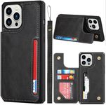 FROLAN for iPhone 13 Pro Max Wallet Case with Card Holder Men, Premium PU Leather Wrist Strap Kickstand Drop Protection Shockproof Phone Cover 6.7 Inch - Black