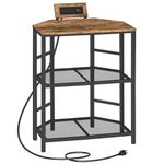 MAHANCRIS Corner Printer Stand with Charging Station, 3-Tier Large Printer Table with Adjustable Feet, Metal Frame Storage Shelf for Office, Living Room, Small Space, Rustic Brown PTHR14E01