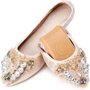 Anxle Womens Foldable Ballet Flats Bling Rhinestone Pointed Toe Comfort Slip On Walk Work Loafers Bridal Dress Shoes, Gold, 9