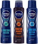 NIVEA Fresh Ocean & Fresh Active & Power charge deodorant Combo Deodorant Spray - For Men & Women (450 ml, Pack of 3)