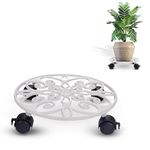 Sharpex Pack of 1 Metal Caddy Iron Dolly on Round Rack Rustproof Sturdy Potted Indoor Outdoor Plant Stand/Trolley with Locking Wheels for Balcony, Living Room, Home and Garden (White)